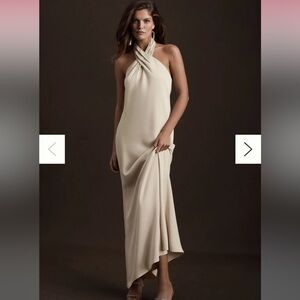 Bhldn Halterneck Moss Green Bridal Dress Size 6 Anthropologie Wedding